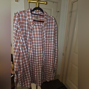 Men's Orange Plaid Shirt, Worn As Shacket